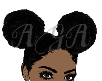 Pretty Afro Woman clipart, Beautiful Black Woman, Afro Puffs Instant Download, Sublimation, Black hair, textured hair, Png, Black girl, hair