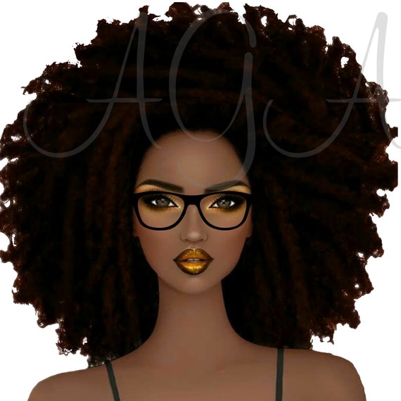Pretty Afro Woman With Glasses Clipart Beautiful Black Etsy