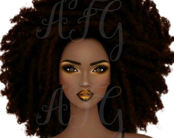 Pretty Afro Woman clipart, Beautiful Black Woman, Instant Download, Sublimation, Pretty Black hair, textured hair, Png, Black woman hair