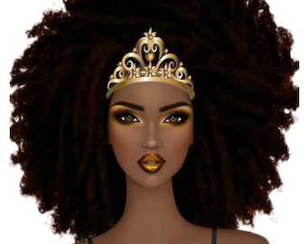 Pretty Afro Woman clipart, Crown Beautiful Black Woman, Instant Download, Sublimation, Pretty Black hair, textured hair,Png,Black woman hair