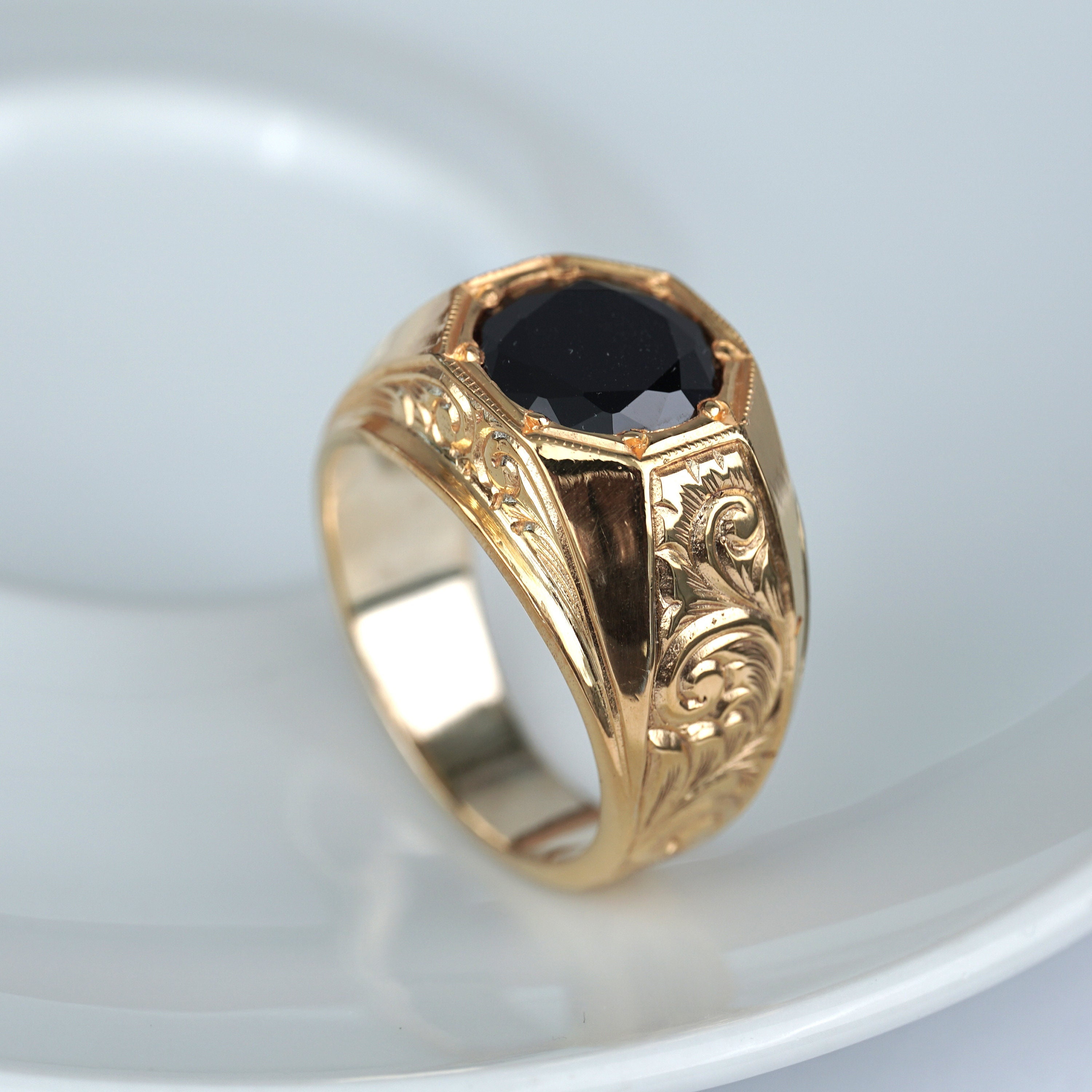 Nationalonlinediscounts Stainless Steel Shriner Black Onyx Gold Electroplated Ring Sizes 8,9,10,11,12 & 13 