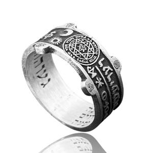 Mystic Symbols Men’s Ring with Seal of Solomon – Sterling Silver Occult Talisman Band – Handmade by Kaftringpersonalized