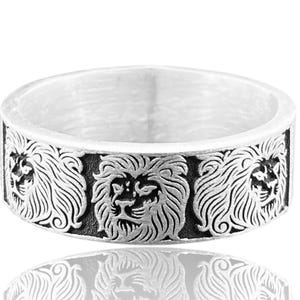 Lion Head Band Ring in Sterling Silver – Bold Handcrafted Men’s Ring with Roaring Lion Motif – Symbol of Power by Kaftringpersonalized
