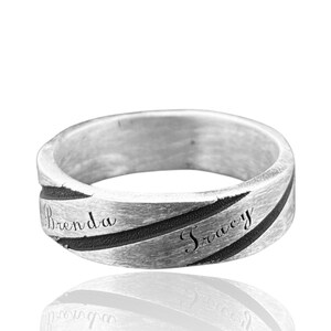Custom Engraved Sterling Silver Name Ring Personalized Gift for Couples, Lovers. Handcrafted Matching Band by kaftringpersonalized