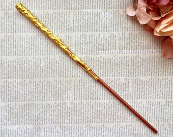 Gold and Copper Fairy Wand for her, Magic Gold wand for magic lovers, Wizard Cosplay Wand, Wooden metallic wand