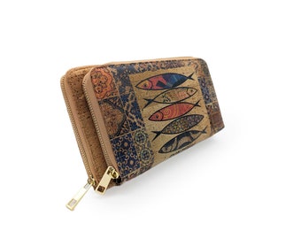 Cork wallet  and cardholder with double zippers sustainable vegan & organic eco-friendly lightweight durable waterproof made in Portugal