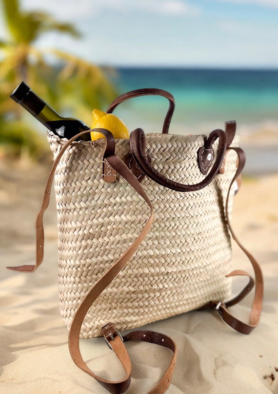 Straw woven backpack best sale