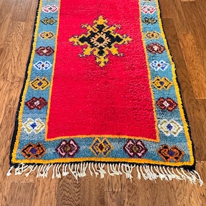 Vintage Moroccan-Berber Handmade rug with wool and recycled fabrics- sustainable & eco-friendly | From US Seller