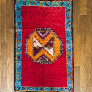 Vintage Moroccan-Berber Handmade rug with wool and recycled fabrics- sustainable & eco-friendly | From US Seller