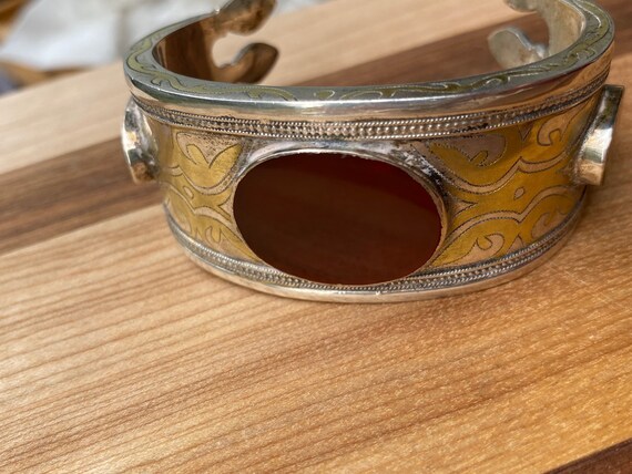 Antique Turkish  Tribal Silver and Carnelian Cuff - image 2