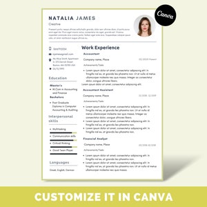 Resume Template with Photo, Professional Resume Template for Canva, Clean CV Template with Picture, Resume and Cover Letter Template