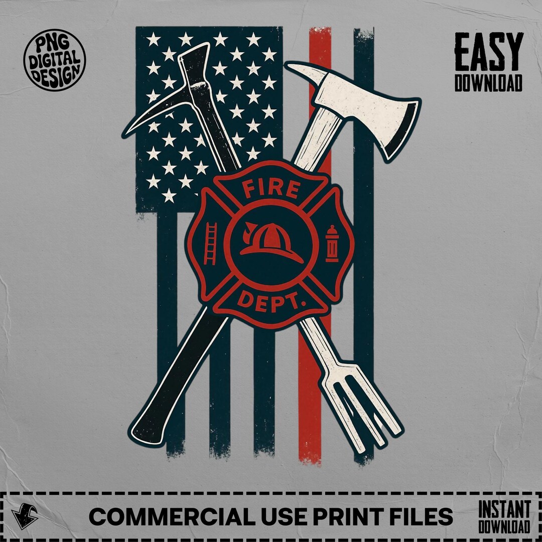 Firefighter Digital Downloadable PNG, Fire Dept Axe Pick, American Flag ...