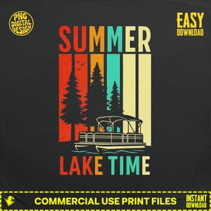 Retro Lake House PNG: Summer Pontoon Boat Art (Digital Download
