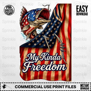 Patriotic Bass Fish PNG: American Flag Fishing Design (Digital Download