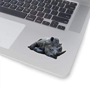 Rhino sticker, wilde dieren van Afrika, dierentuin dieren, foto stickers, laptop sticker afbeelding 3