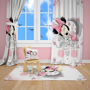 Set De Cortinas Para Cuarto De Niñas Minnie Mouse Decoracion Habitacion De  Niña