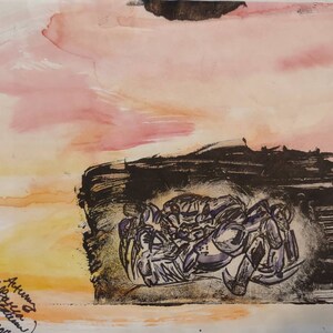 Lil Crab Etching Print Mixed Media