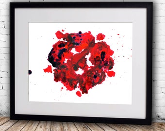 Lancashire Rose Ink Art Print, Red and Purple Floral