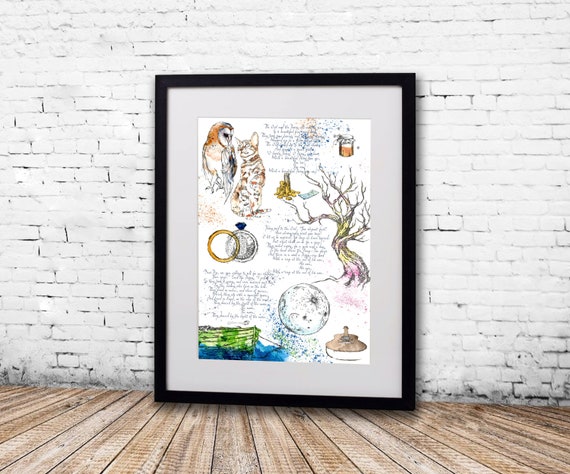 The Owl and Pussy Cat illustration print