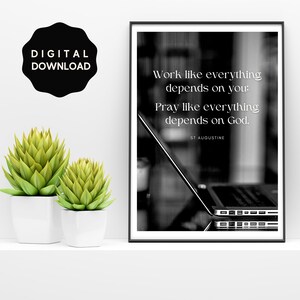Work and Pray / Saint Augustine / Digital Download / Wall Art / Home Decor / Christian Art / Faith