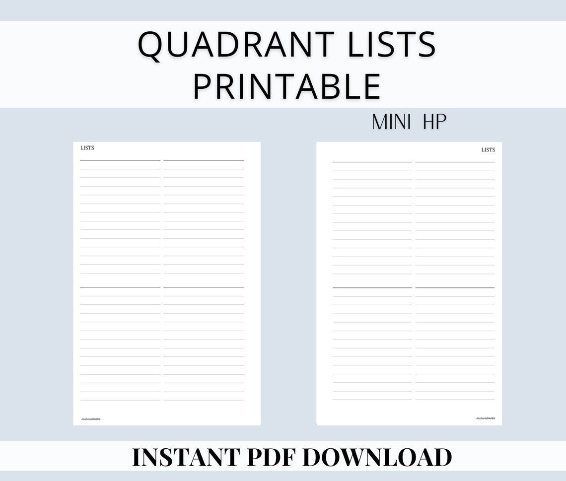 Quadrant Lists L Printable L PDF Download Mini Happy Planner Size Etsy UK
