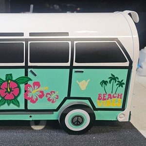 Large size mailbox with decal design. This Is A Custom Made Camper Van (VW look-a-like) I custom-make your purchase (22.5L x 8.72W x 10.88H)