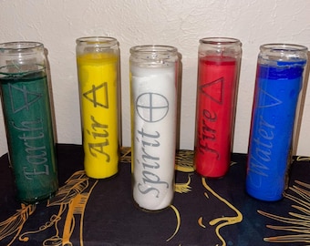 Elemental Candle Set | Earth, Air, Fire, Water, Spirit | Wiccan Ritual and Spell Candles