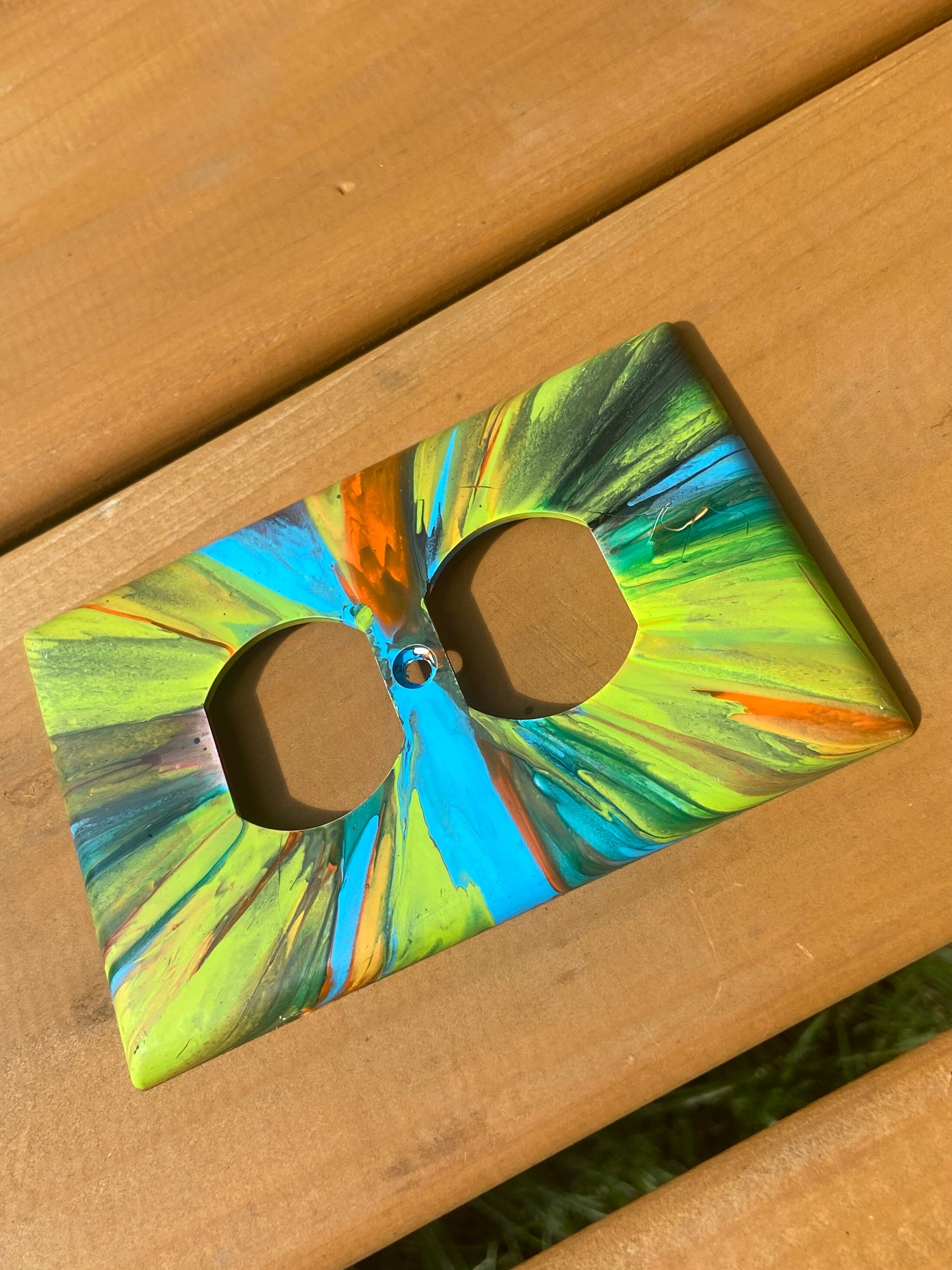 Green outletcover double light panel Abstract Outlet Etsy