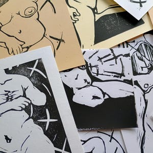 RANDOM Misprint - BARGAIN BIN - Trans body positivity, rat art, discount art, misprint linocut block print