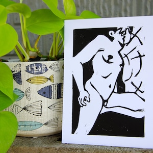 Trans Body Love 3 - Handmade linoleum print, wall art, post card, transgender body positivity