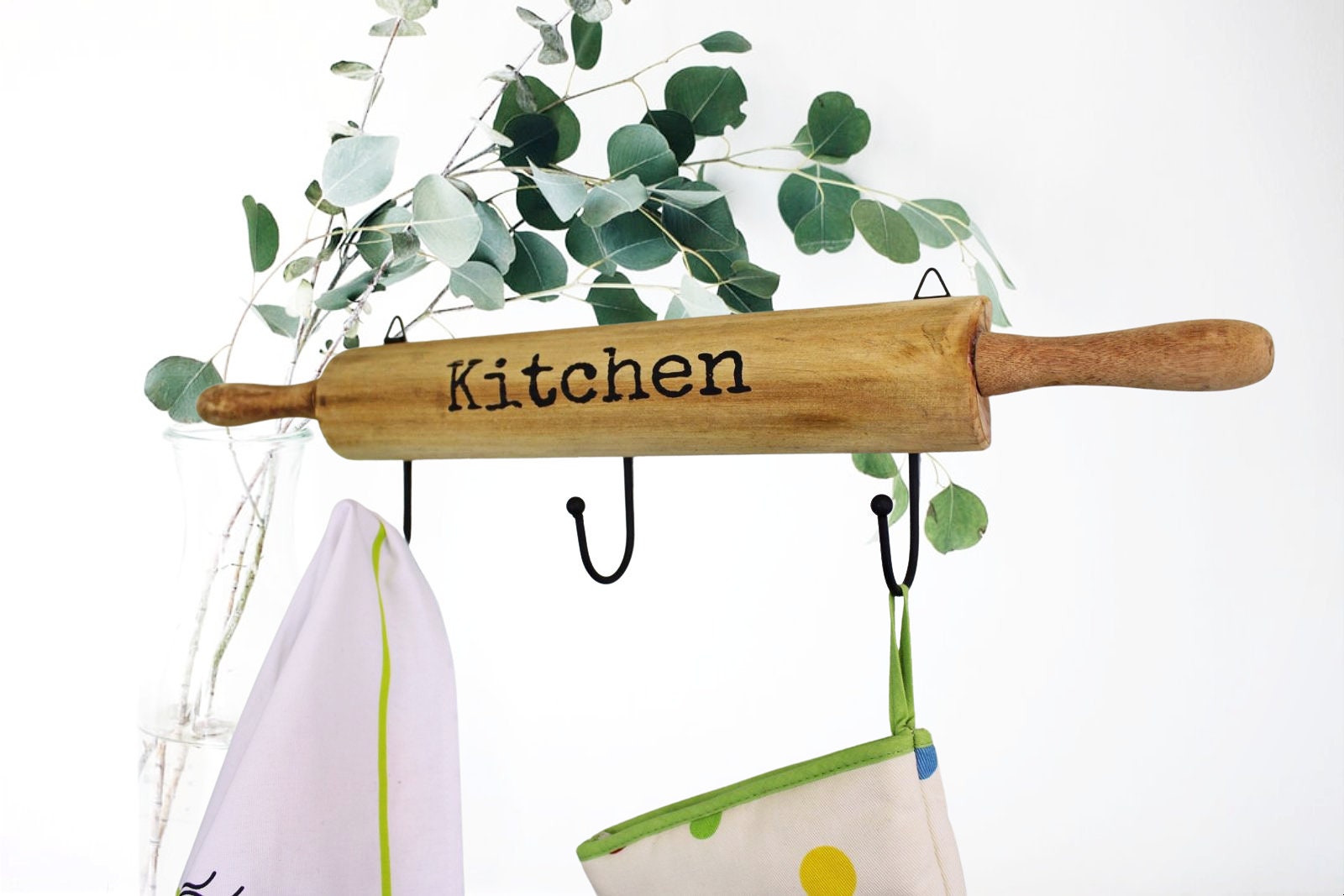 Kitchen Wall Hooks 4 Hooks with a Rolling Pin Design Etsy