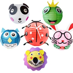 Decorazione e kit per feste con lanterne di carta cinese animale. 6 lanterne decorative colorate per attività di bambini artigianali fai-da-te. Ottimo per i favori della festa