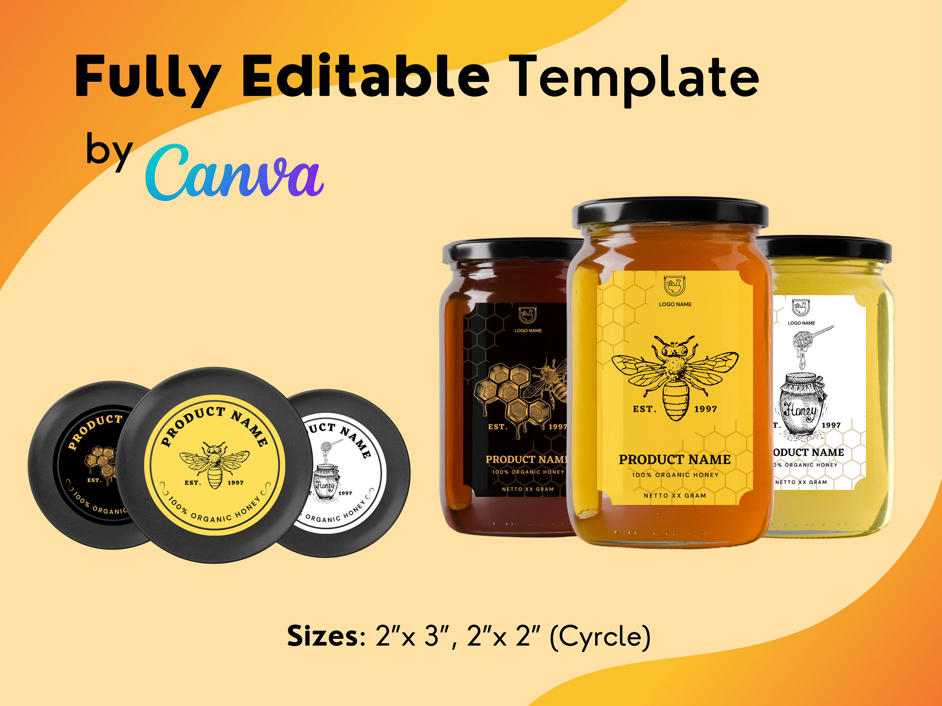 Portrait Editable Honey Label, DIY Label Template, DIY Label Sticker