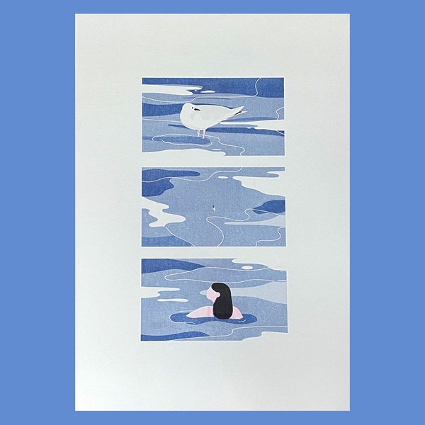 British Summer Time Risograph A3 Portrait Print Pink, black & blue