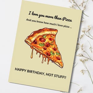 Carte de joyeux anniversaire pour mari ou petit ami, carte d'anniversaire imprimable avec un design pizza drôle, impression à la maison, téléchargement immédiat, carte numérique