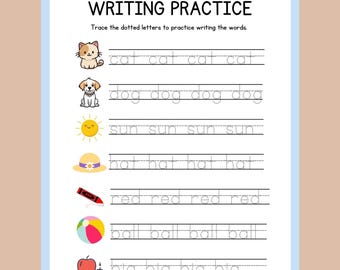 Grade 1 Writing Worksheets Printable Set - 9 Pages of Practice Sheets to trace - with Vibrant Cover Design, writing exercises