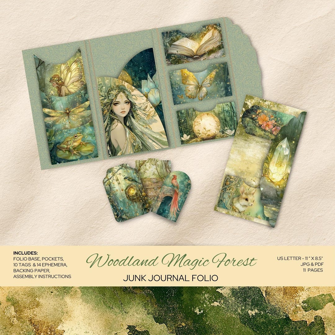 Woodland Magic Forest Junk Journal Kit, Fairy Pocket Folio Printable ...