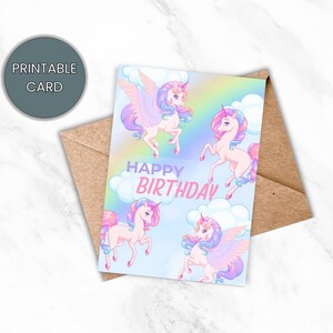 Afdrukbare gelukkige verjaardagskaart, verjaardagskaart voor meisje, Eenhoorn verjaardagskaart voor kind, Instant Download, DIY-kaart, digitale kaart