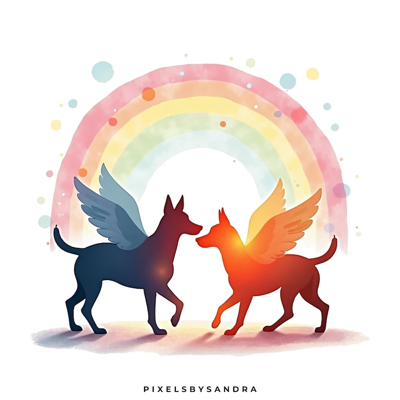 Rainbow Bridge Pet Memorial Clipart Pack, Angel Cat Dog Pngs ...