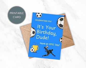 Happy Birthday Card, Soccer Theme Printable PDF, 5x7 Instant Download, Blank Interior