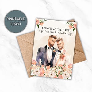 Gay Hochzeitskarte zum Ausdrucken, zwei Bräutigam LGBTQ + Ehe Karte, Gay Paar Glückwünsche, Sofort Download, digitale Karte