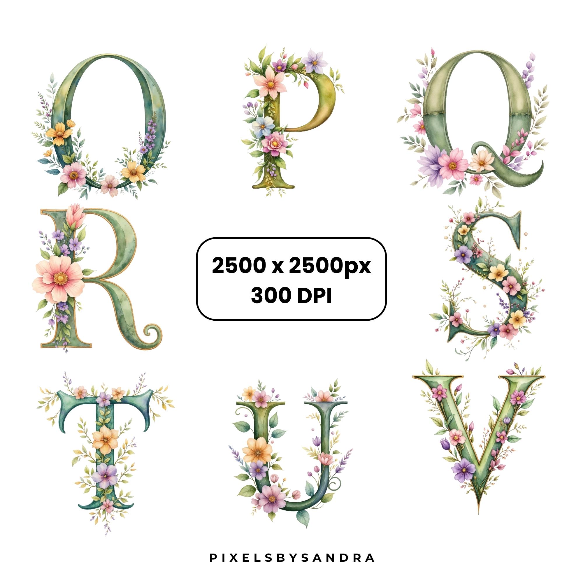 Floral Alphabet Clipart Pack, Cottagecore Botanical Letters, Floral ...