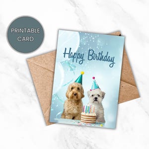 Alles Gute zum Geburtstag Karte zum Ausdrucken, Geburtstagskarte mit süßen Hunden, Hund Liebhaber Geschenk, süße Welpen Design, Sofort Download, digitale Karte, DIY Karte