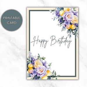 Cartão de Feliz Aniversário para Imprimir, Cartão de Aniversário Floral em Aquarela para Ela, Cartão de Aniversário Floral para Imprimir em Casa, Download Instantâneo, Cartão Digital