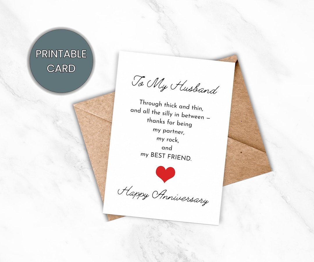 Printable Anniversary Card for Husband, Romantic Greeting, Instant ...