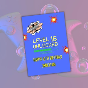 Personalisierte 16.Geburtstagskarte für Ihn - Gamer-Thema - Benutzerdefinierter Name - Druckbarer digitaler Download - PDF & JPG - Teenager Junge Geburtstagsgeschenk