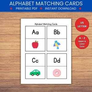 Alphabet Matching Cards, ABC Flashcards for Kindergarten, Preschool Toddler Learning, Homeschool Activity, Instant Download PDF