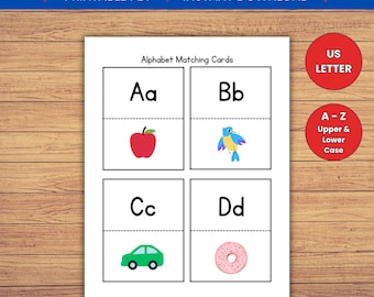 Alphabet Matching Cards: ABC Flashcards, Preschool and Homeschool Learning (PDF Download)