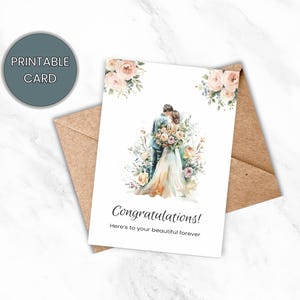Hochzeitskarte, Glückwunschkarte zum Hochzeitstag, digitale Karte für Brautpaar, Floral Elegant Sofortiger Download PDF, JPG