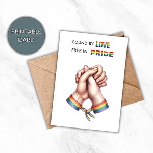 Carte de fierté imprimable LGBTQ+ – « Bound by Love. Fierté gratuit. – Carte Unity & Love – Art de bracelet arc-en-ciel – Téléchargement numérique